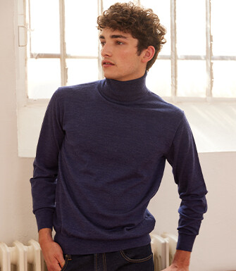 Pull col roulé homme Bleu Foncé Chiné  - EMERINOS