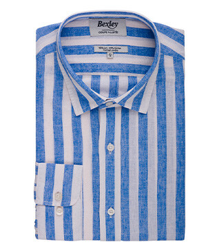 Chemise coton lin rayée Bleu et Blanc - BRUNIEN