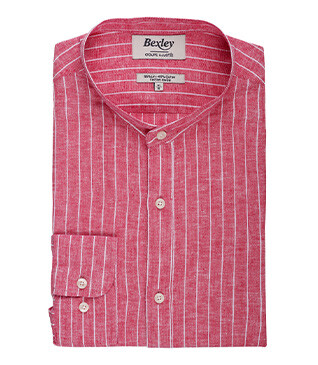 Chemise coton lin Chambray Rouge Liseré Blanc - ELRIC