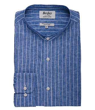Chemise coton lin Chambray Bleu Océan Liseré Blanc - ELRIC