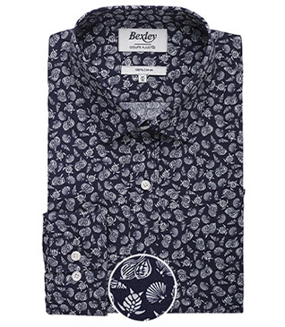 Chemise imprimée Navy et Vert sauge - Col français - ADELIN