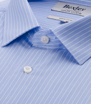 Chemise Bleue à rayures blanches en coton - Col français - BERTELIN CLASSIC