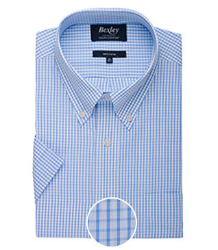 Chemise coton blanche à petits carreaux bleu clair - GLENN MC