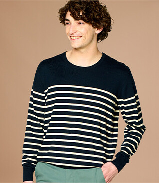 Pull Marin coton bio/cachemire homme Marine et Ecru - CONIAK