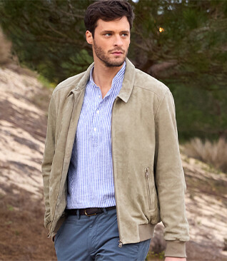 Blouson cuir homme Kaki Clair - EDRIK