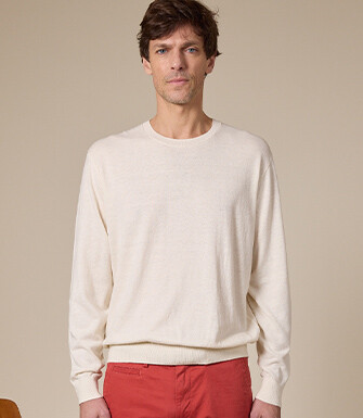 Pull homme coton-bio/lin col rond  Ficelle - CLINDMIR