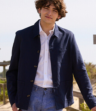 Veste de peintre coton/lin Bleu Navy - FAUSTINIEN