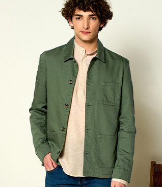 Veste de peintre coton/lin Vert Sauge - FAUSTINIEN
