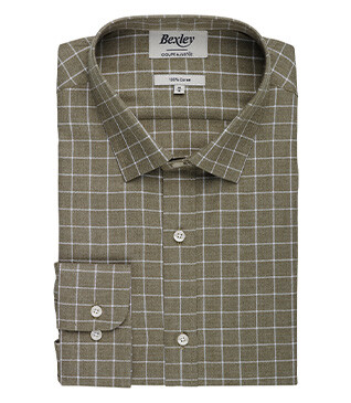 Chemise Flanelle coton Vert army et blanc - ANSILIEN