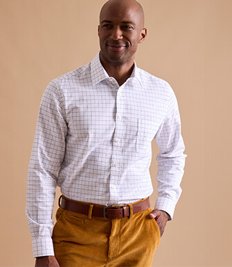 Chemise twill blanche  à carreaux bleus  - IRMOND