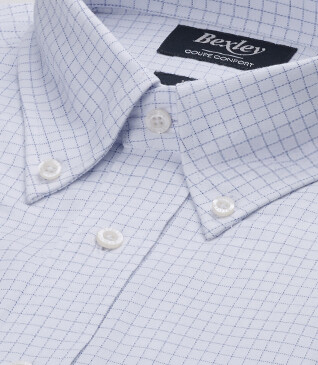 Chemise homme blanche à carreaux bleu pour homme - DALLEN