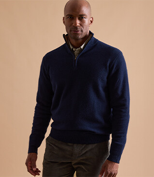 Pull col zippé homme laine Marine et Noisette Chiné - KEYDEN