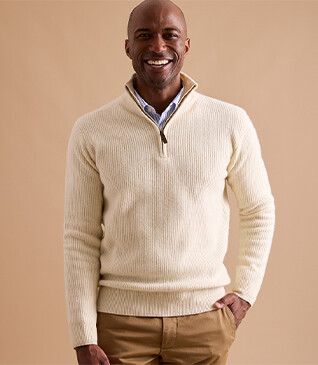 Pull col zippé homme laine Ecru - KENTHAN