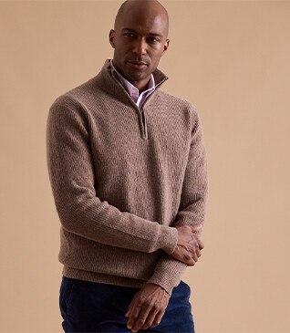 Pull col zippé homme laine Marron Chiné - KENTHAN