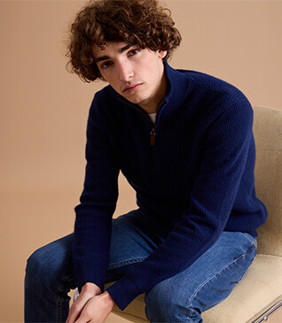 Pull col zippé homme laine Bleu Navy - KENTHAN