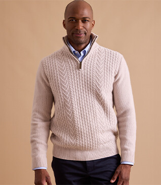Pull col zippé homme laine Beige Clair - KENLEY