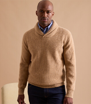 Pull laine Col Châle homme Beige Foncé Chiné - KELLAN