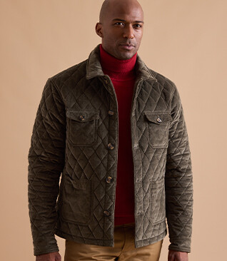 Veste Matelassée en Velours Olive Foncé pour Homme - FILIBERT