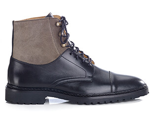 Derby boots homme - Noir et Velours Taupe - IRVING II GOMME