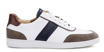 Sneakers cuir homme Blanc Chocolat & Navy - BALLAARA