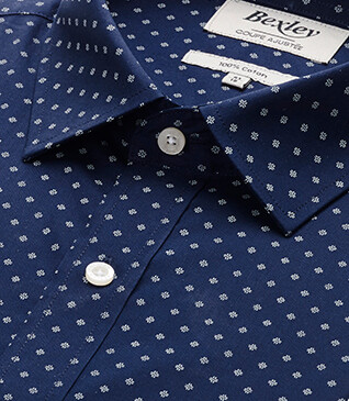 Chemise imprimée Navy motifs blancs - Col français - ALPHIDE