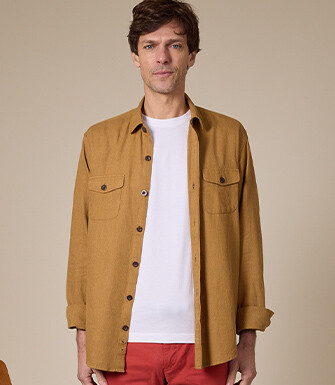 Surchemise homme coton/lin Camel Foncé - CORANTIN