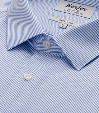 Chemise Bleu ciel et blanc en coton - Col français - ANDRIEN CLASSIC