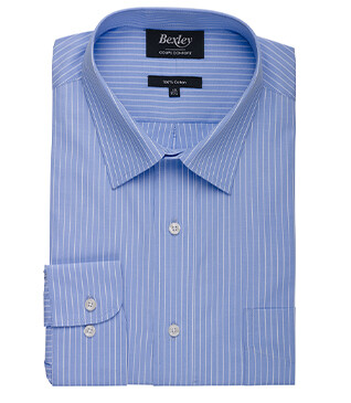Chemise bleu imprimée rayures blanches - Col français - BERTHOD
