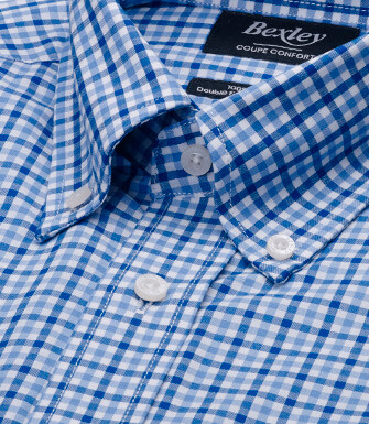 Chemise homme à carreaux fins bleu et bleu ciel - CULLEN