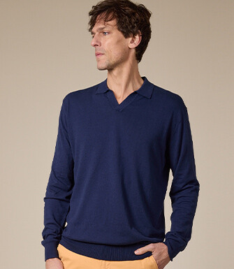 Pull homme col polo Navy Denim - BRAVLIN