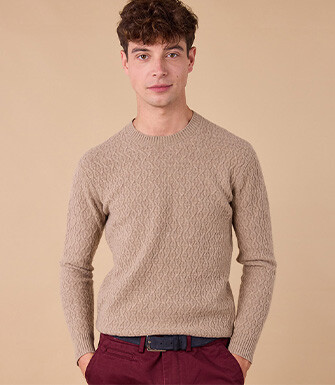 Pull col rond à torsade - Taupe Chiné - CONLEY