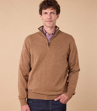 Pull col zippé homme laine - Noisette et Gris Chiné - KEYDEN II