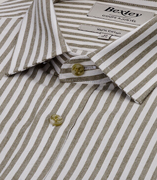 Chemise flanelle Homme - Rayures Ecru et Kaki - SIMION II