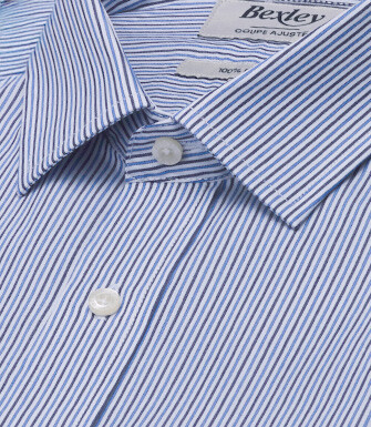 Chemise homme à fines rayures navy et bleues - FLORIEN
