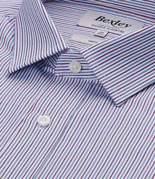 Chemise Popeline homme - Rayures Bleu et Bordeaux - FLORIEN