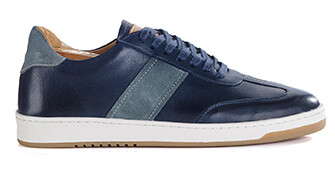 Sneakers cuir homme - Navy Patiné et Velours Gris - NANGKITA