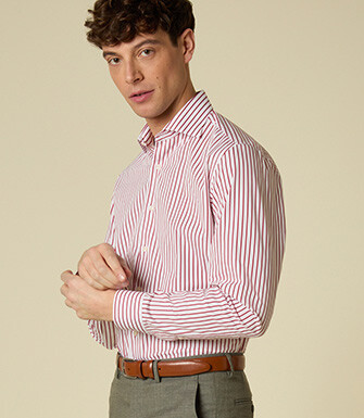 Chemise à rayures 100% coton - Blanc et Rouge - DAVIDE CLASSIC