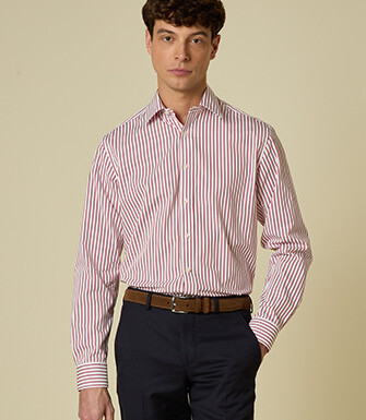 Chemise homme blanche à fines rayures rouges - MILFRED