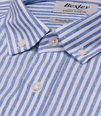 Chemise homme en coton et lin à rayures bleu océan - EGBERT