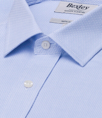 Chemise homme bleu clair à micro-motif en popeline - LOUVAIN