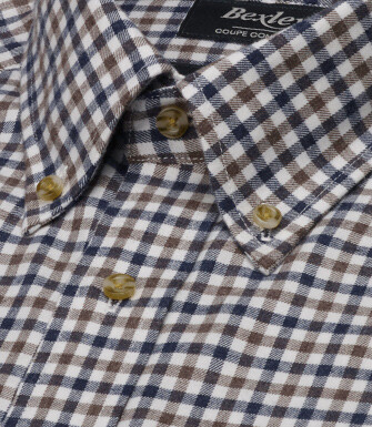 Chemise homme vichy bleu et marron en flanelle - JAIDEN