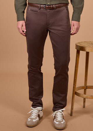 Pantalon chino homme chocolat foncé en dobby - NILAN