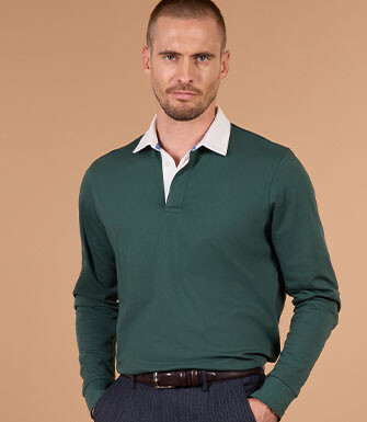 Polo rugby homme manches longues vert foncé en jersey - SKYLER