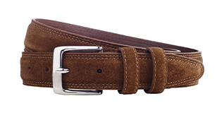 Ceinture cuir homme Velours Havane avec boucle argent - BRIXTON SILVER