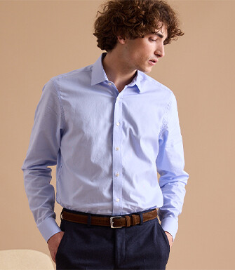 Chemise à fines rayures bleues - Col français - ANTOINE