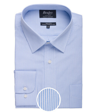 Chemise à fines rayures bleues poche poitrine - AUGUSTIN