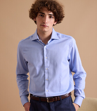 Chemise bleue twill chevrons - Col italien - LUIGI