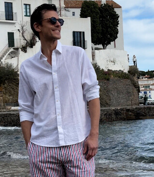 Chemise coton lin Chambray Blanc - Col Français - SILBERT