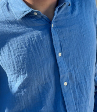Chemise coton Bleu - Col Français - SYLVIEN
