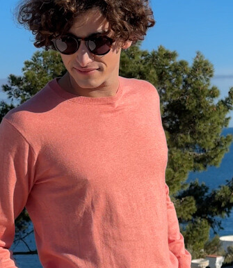 Pull col rond homme fin coton/cachemire Orange Chiné - VLADIMIR